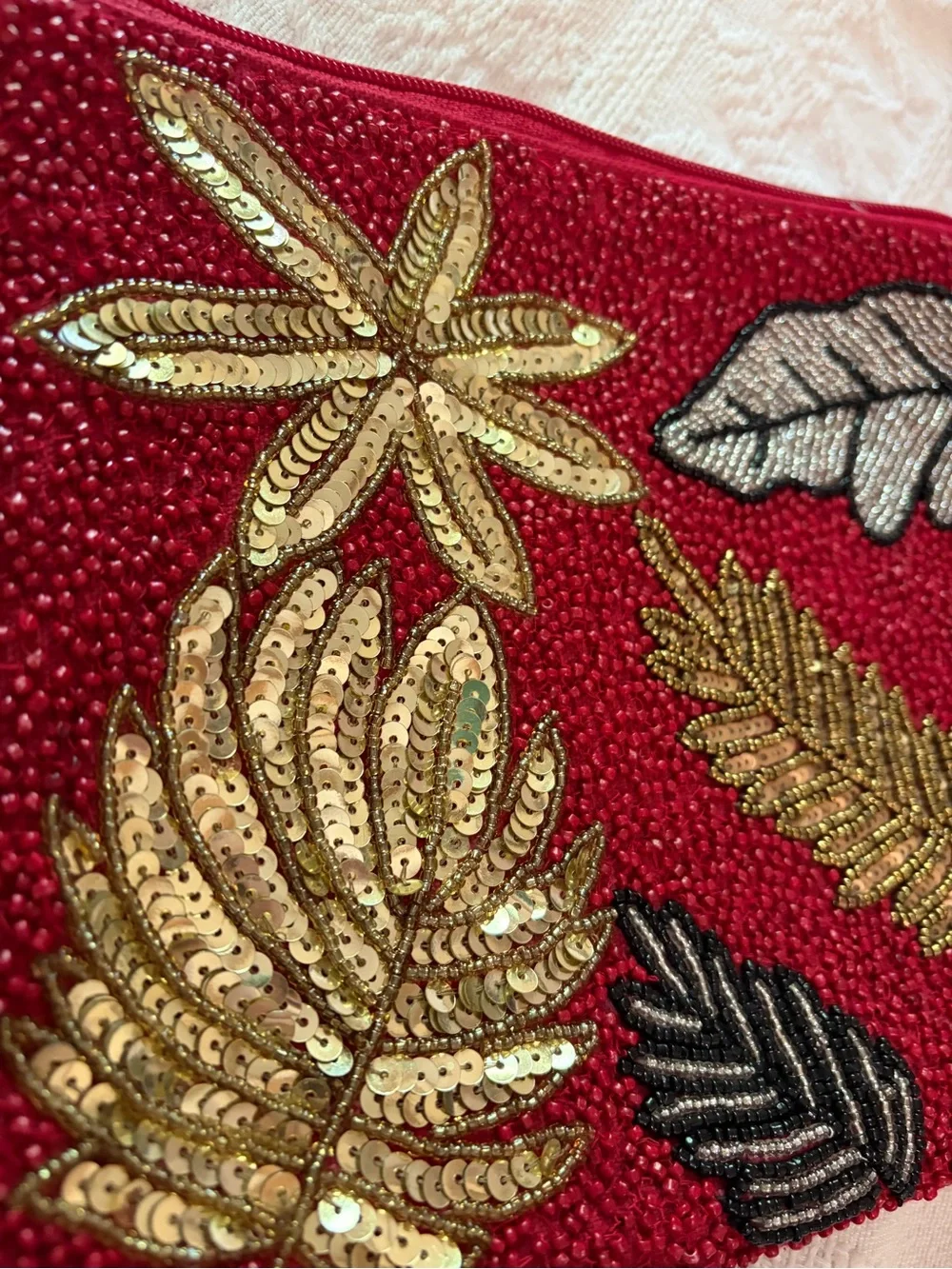 America & Beyond Beaded Leaf Wristlet Clutch bag